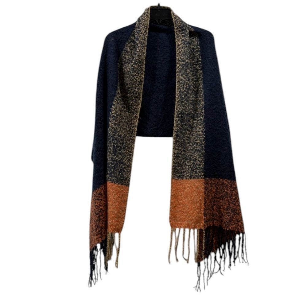 Navy Blue and Orange Blanket Scarf One Size